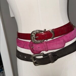 Bundle of Three Women’s Red Leather Belts- red, black & pink